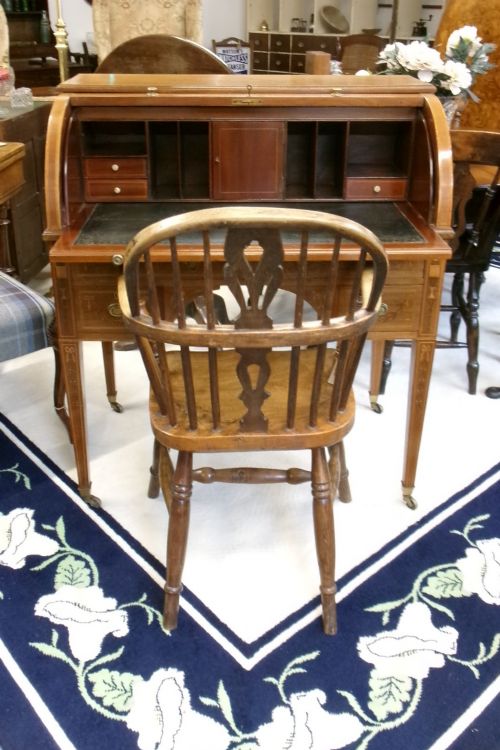 MAHOGANY INLAID FREE STANDING CYLINDER TOP WRITING DESK - ADDITIONAL PHOTO 11