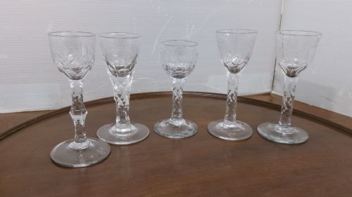 Five Georgian Faceted Stemmed Drinking Glasses Circa 1790/1810