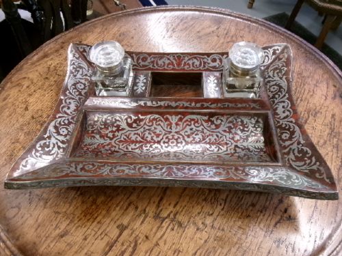 BOULLE WORK DESK STAND WITH 2 INKWELLS
