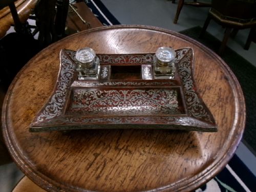 BOULLE WORK DESK STAND WITH 2 INKWELLS - ADDITIONAL PHOTO 1