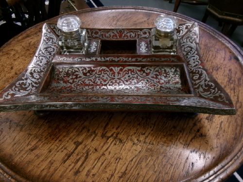 BOULLE WORK DESK STAND WITH 2 INKWELLS - ADDITIONAL PHOTO 3