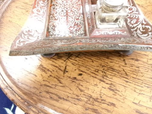 BOULLE WORK DESK STAND WITH 2 INKWELLS - ADDITIONAL PHOTO 5