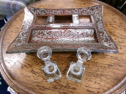 BOULLE WORK DESK STAND WITH 2 INKWELLS - ADDITIONAL PHOTO 9