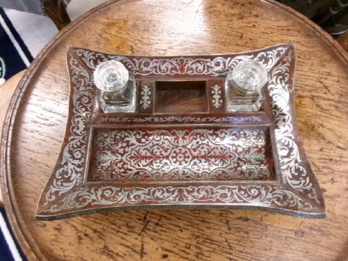 BOULLE WORK DESK STAND WITH 2 INKWELLS - ADDITIONAL PHOTO 11