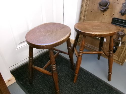 PAIR OF TAVERN STOOLS WITH OVAL DISHED TOP - ADDITIONAL PHOTO 2