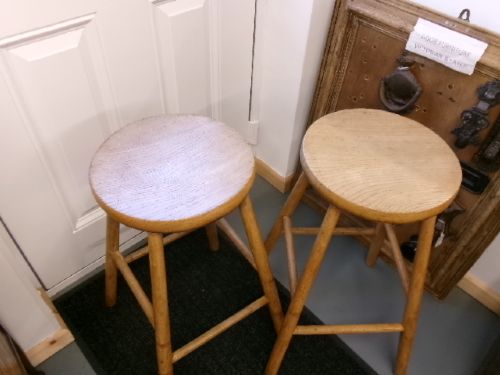 PAIR OF TALL ELM TOPPED STOOLS - ADDITIONAL PHOTO 1