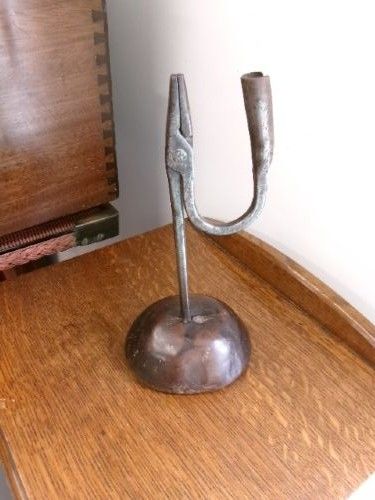 18th Century Rushlight/nip Candle Holder on Fruit Wood Base