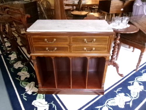 Victorian Marble Top Inlaid Mahogany Storage Unit