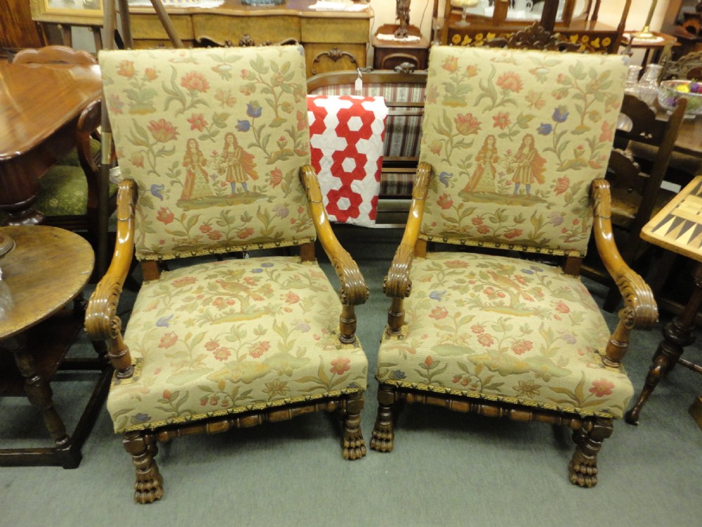 Pair Of Walnut Throne Chairs