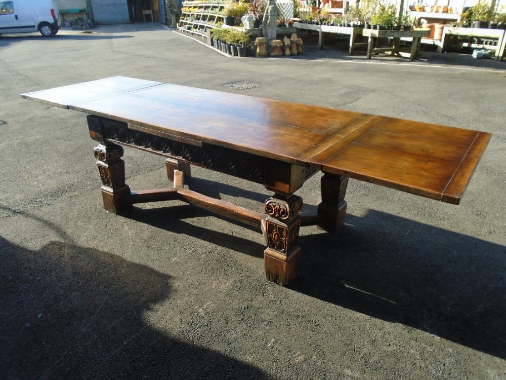 10' Oak Refectory Draw Leaf Table