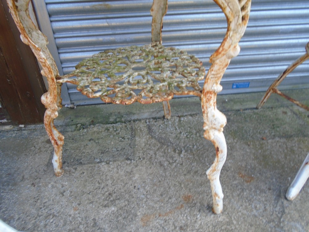 Vintage Cast Iron Garden Table & 2 Arm Chairs View VII