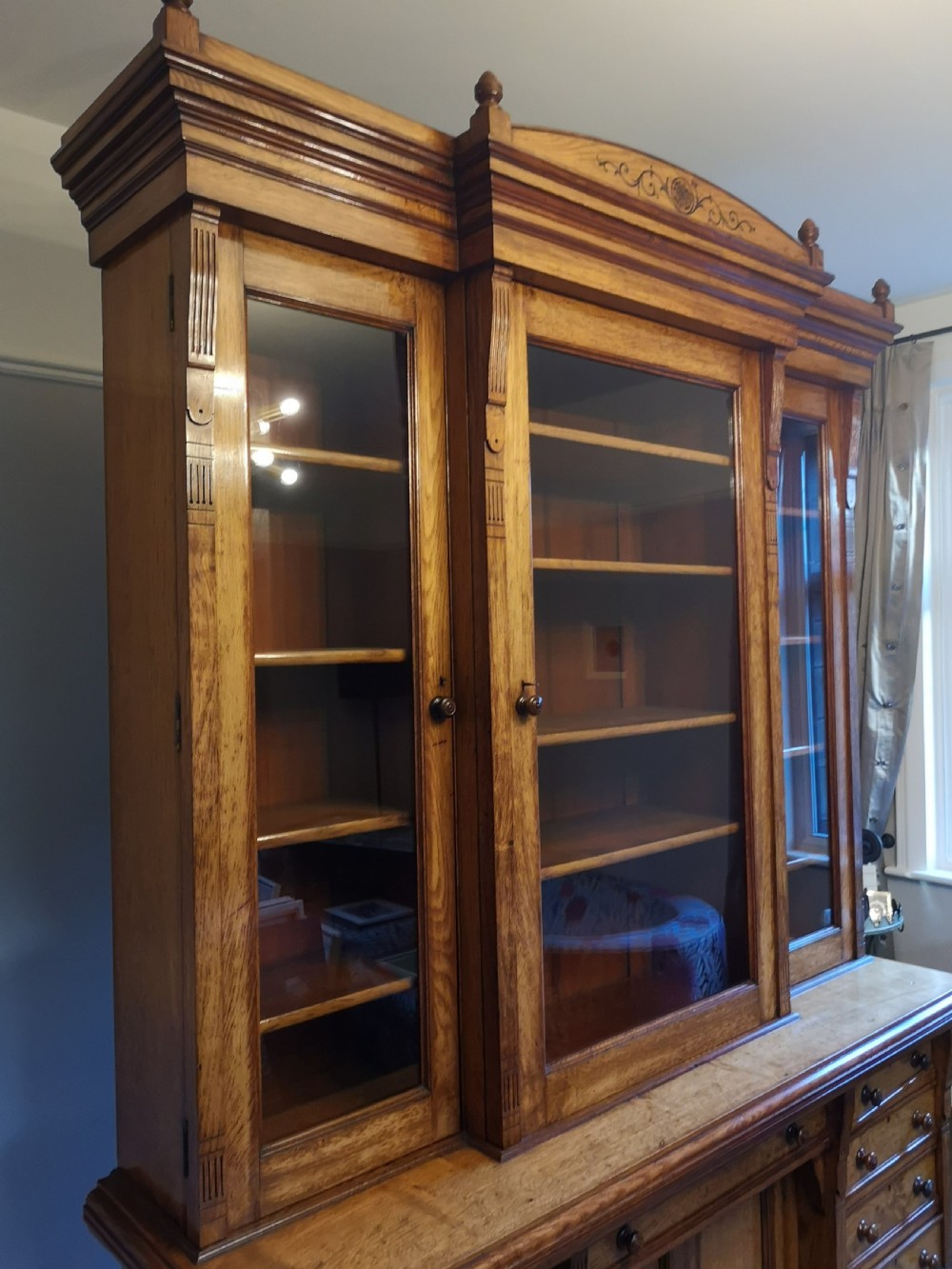Quality Pollard Oak Breakfront Bookcase  View III
