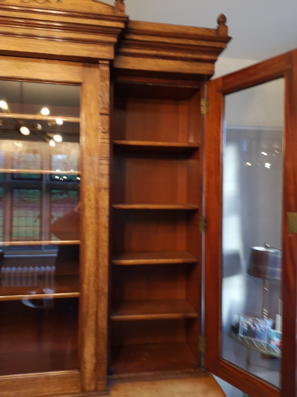 Quality Pollard Oak Breakfront Bookcase  View VIII