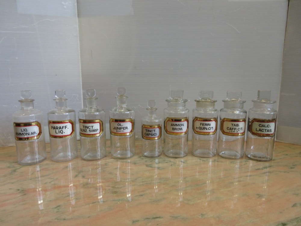 9 Small Chemist Bottles 