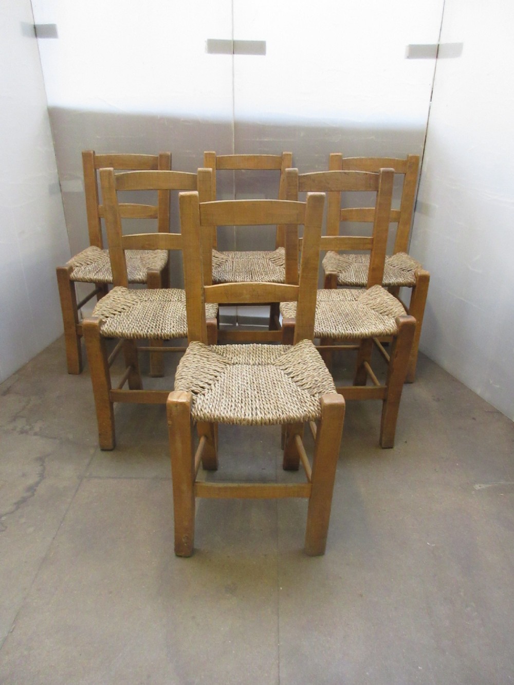 Set Of 6 Rush Seated Chairs