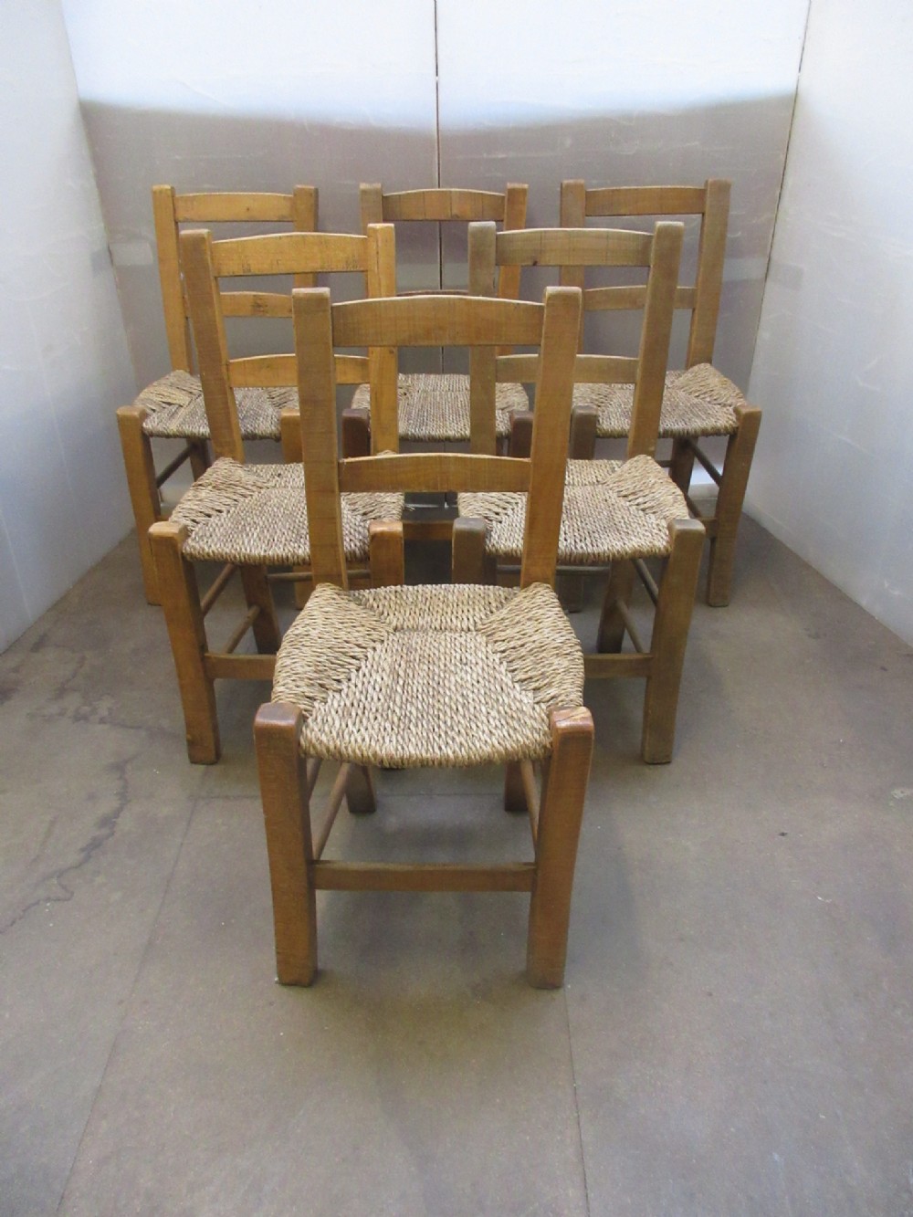 Set Of 6 Rush Seated Chairs