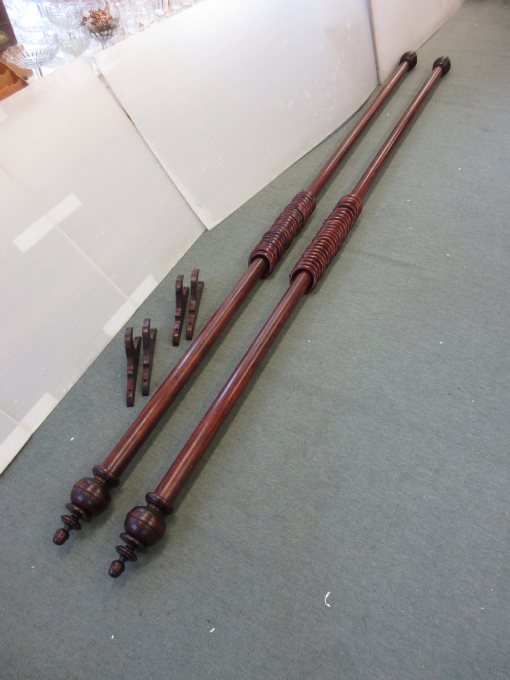 Large Pair Of Mahogany Curtain Poles 