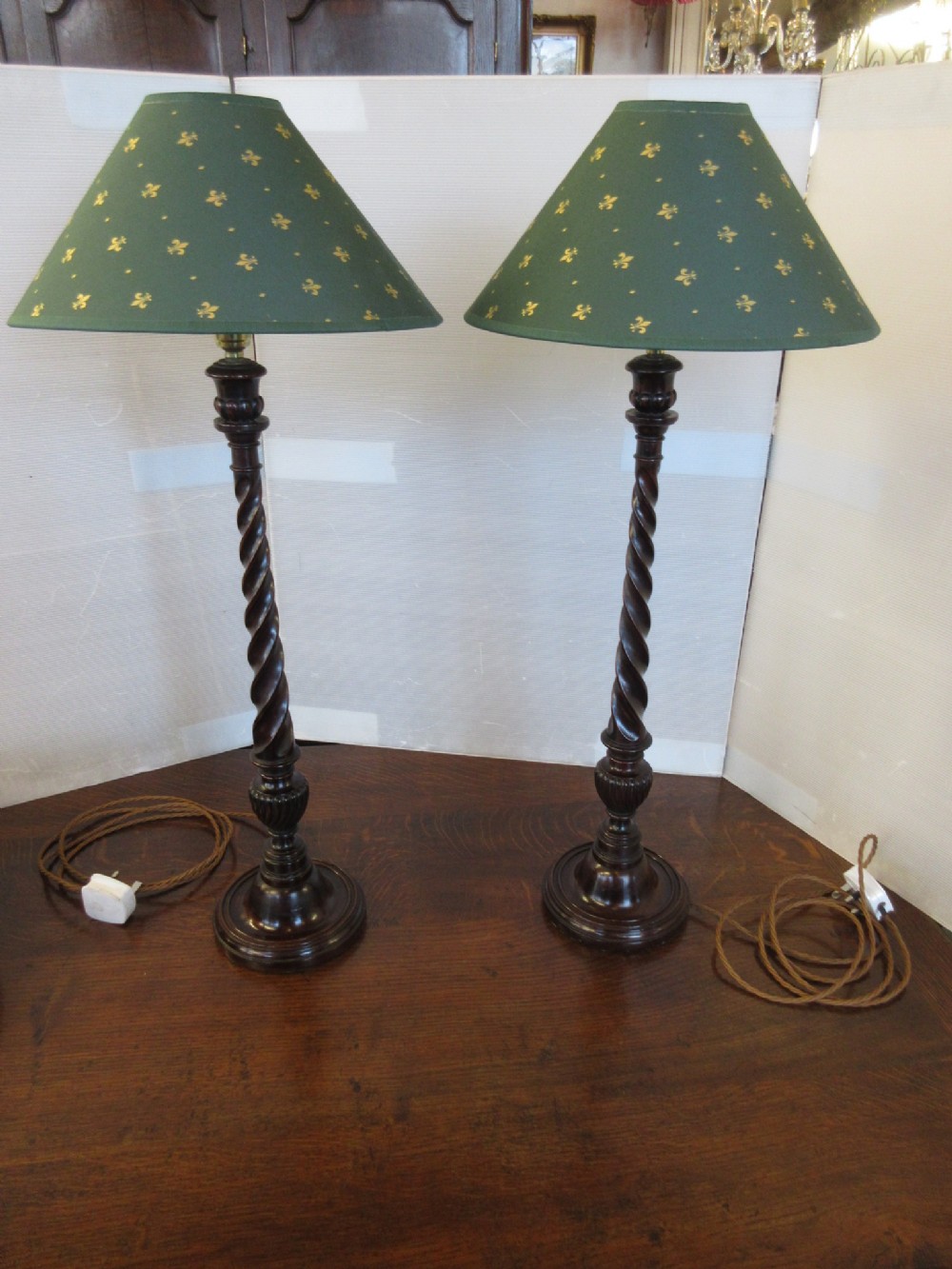Tall Pair Of Mahogany Table lamps