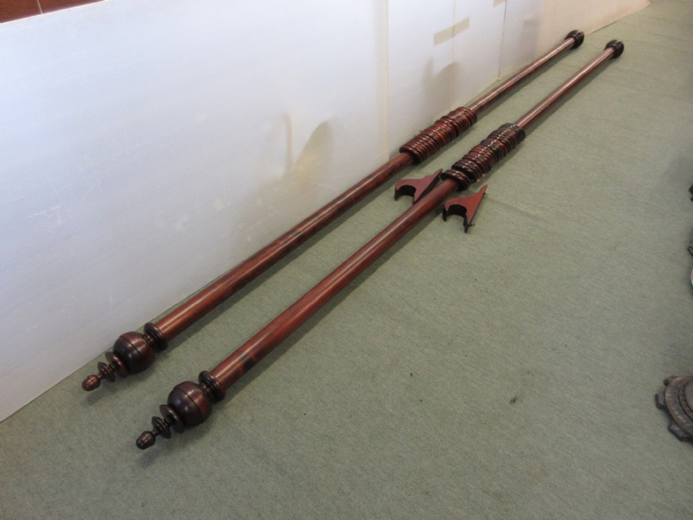 Large Pair Of Mahogany Curtain Poles 