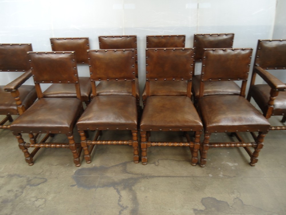 Set Of 10 Leather & Oak Chairs  View II