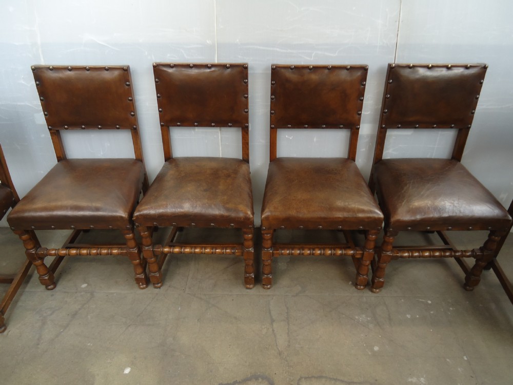 Set Of 10 Leather & Oak Chairs  View III