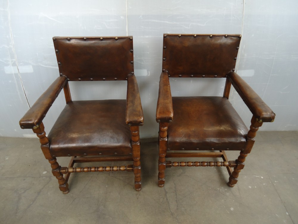 Set Of 10 Leather & Oak Chairs  View VI