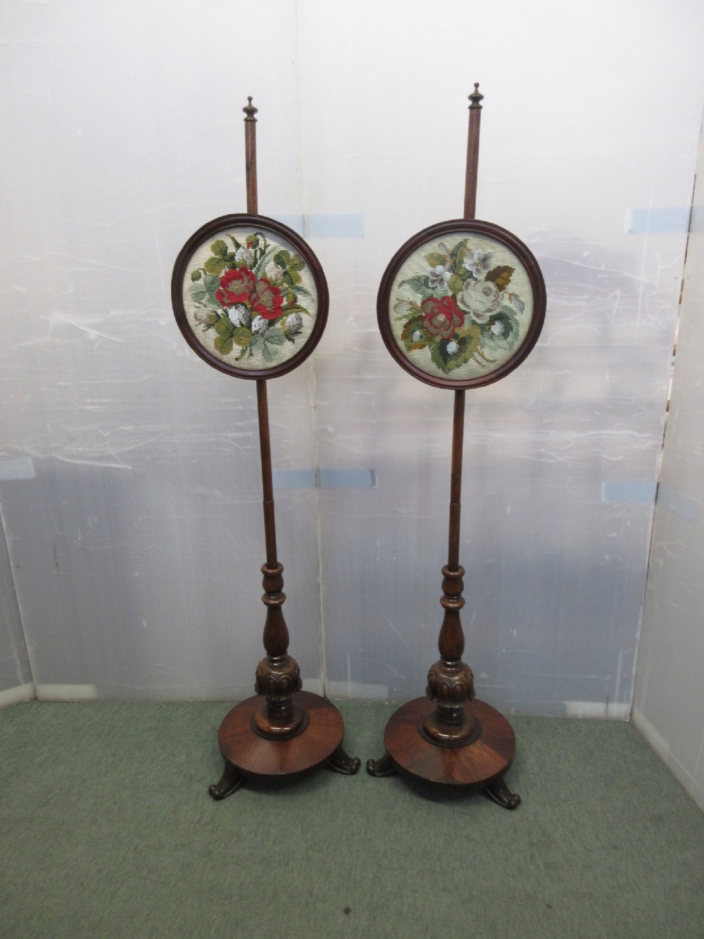 Pair Of Rosewood Pole Screens