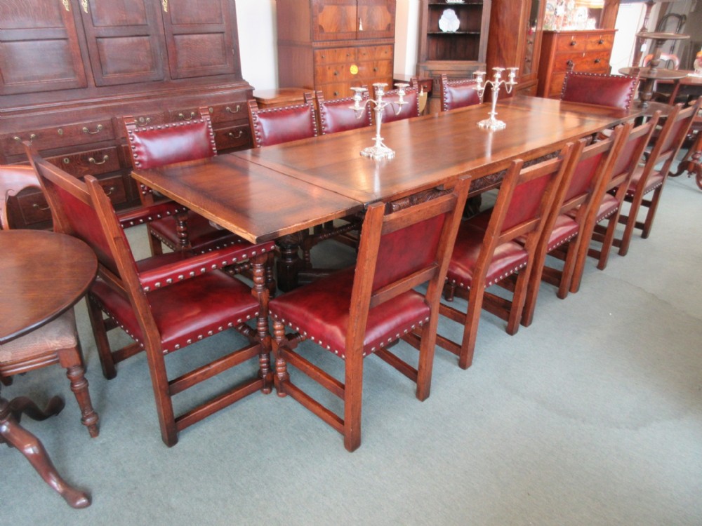 10' Oak Draw Leaf Table & 12 Chairs