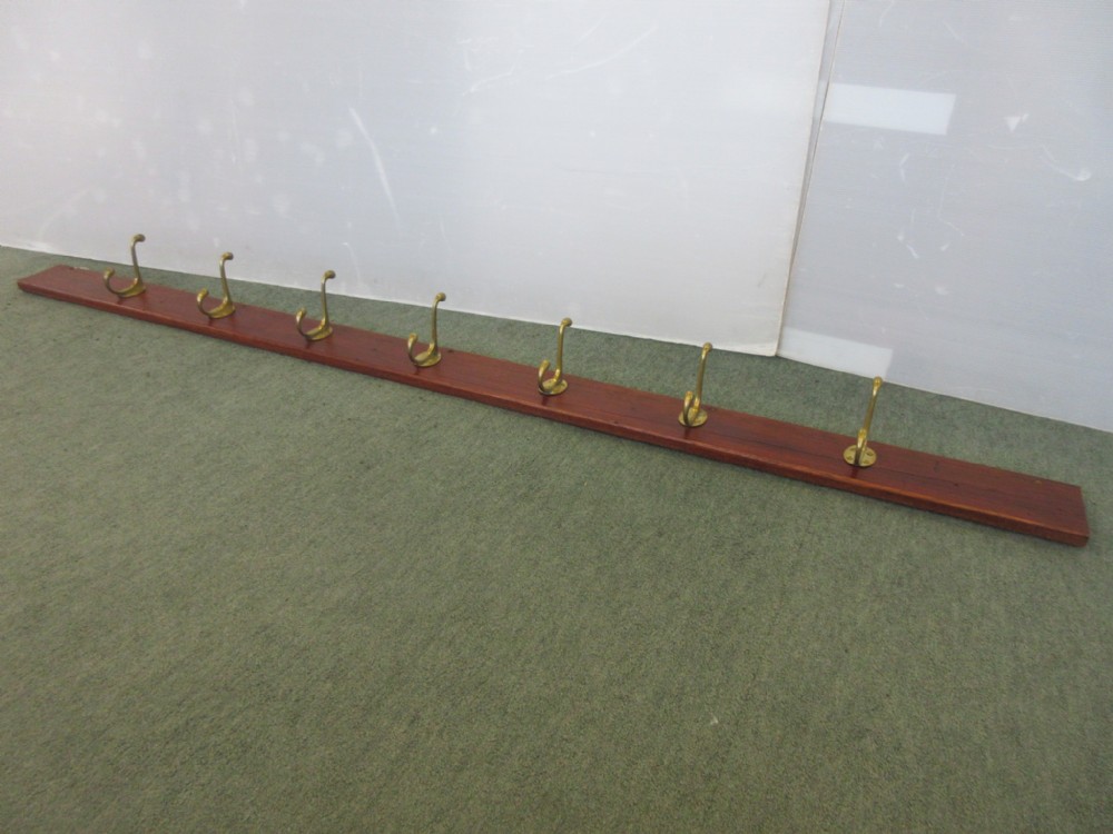 7 Brass Hooks On Mahogany Board