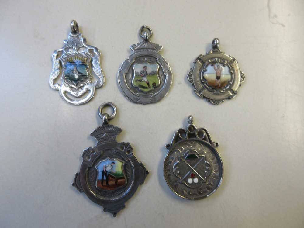 5 Silver & Enamel fobs