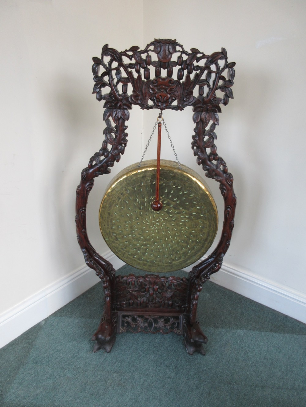 Oriental Carved Hardwood Dinner Gong 