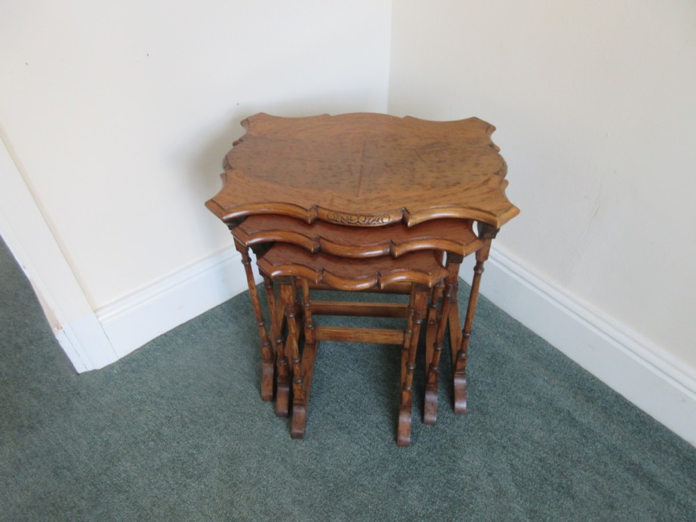 Walnut Nest Of Tables With Shaped Tops 