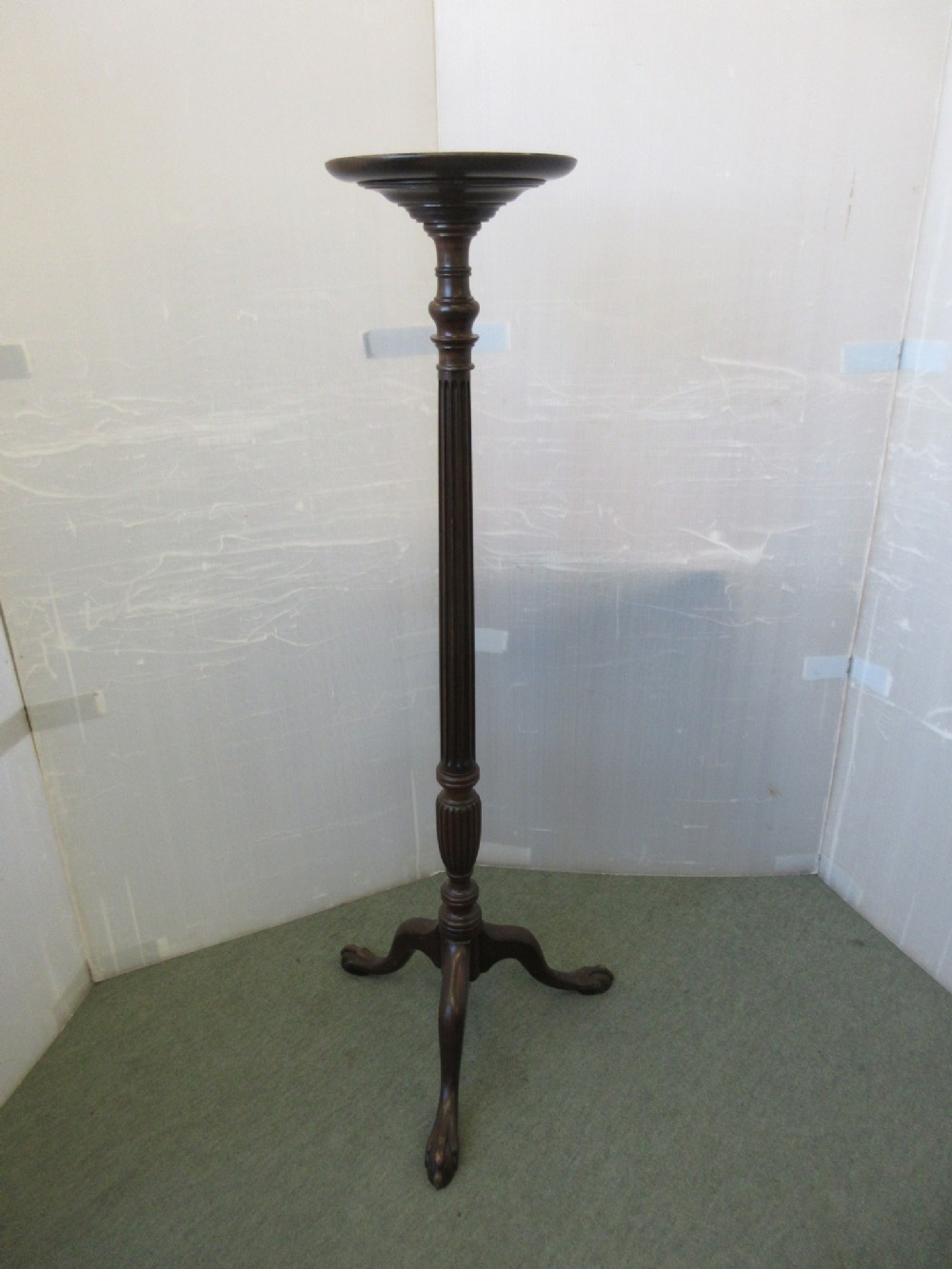Tall Mahogany Torchere On Tripod Base.