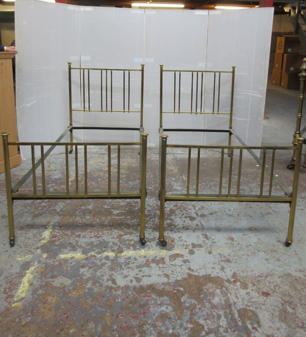 Pair Of Brass Single Beds, Original Lacquer.