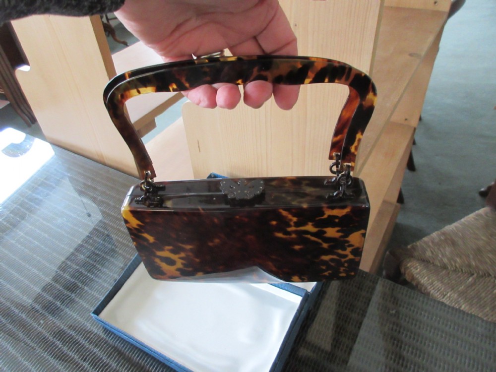 Vintage Boxed Faux Tortoiseshell Lady's Hand bag.
