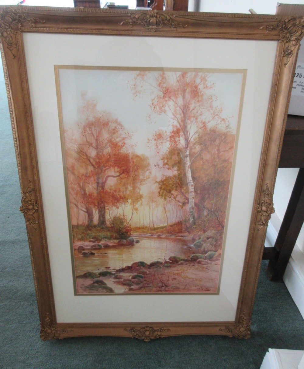Large Framed Watercolour Woodland Scene Signed.