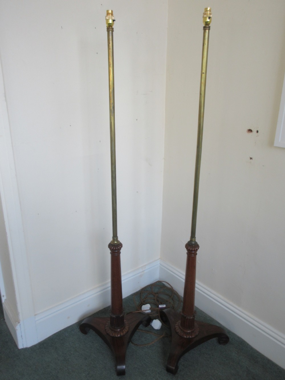 Pair of Brass & rosewood standard Lamps