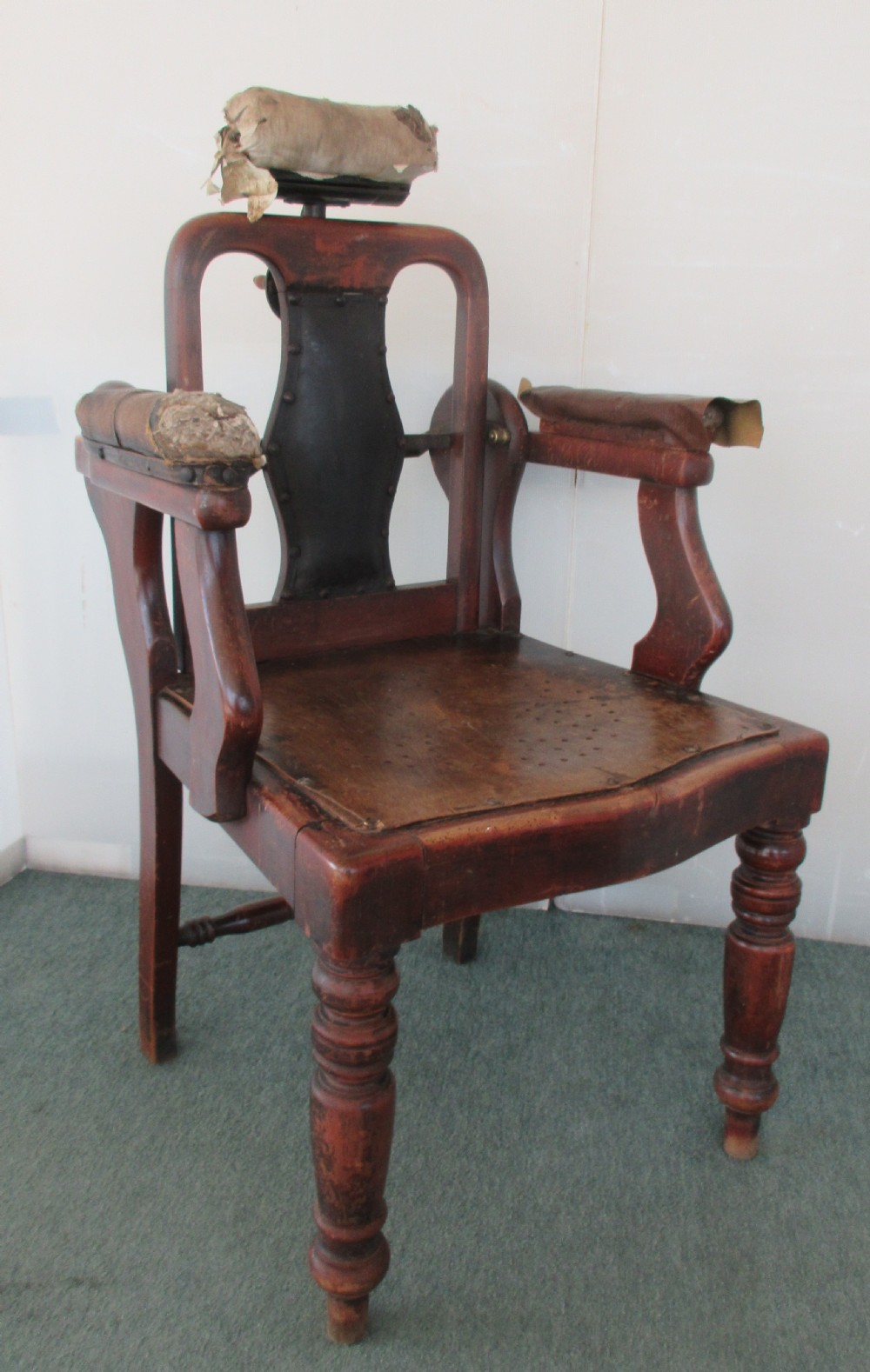 Barber's Chair Circa 1920 Adjustable Back & Headrest.