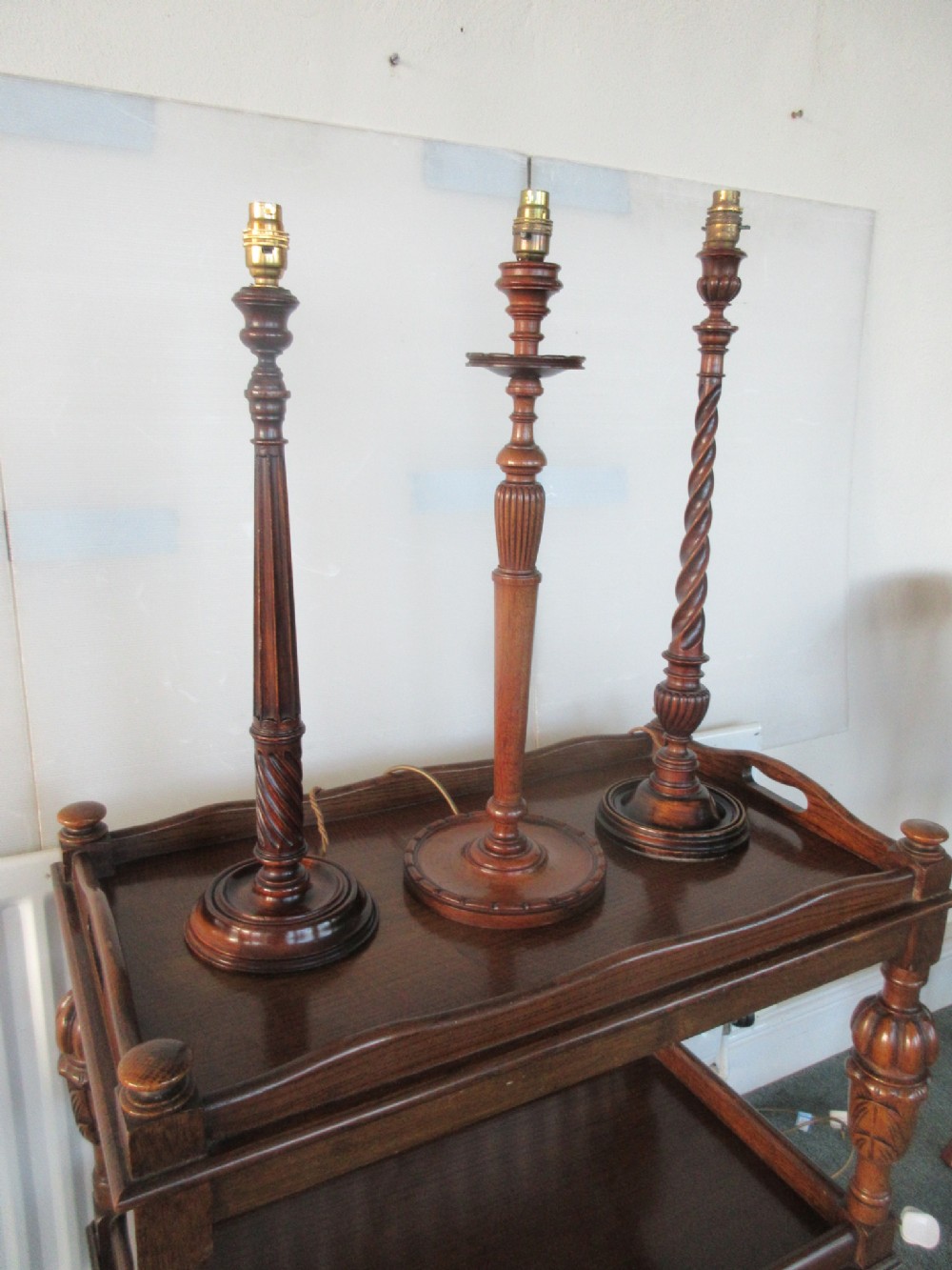 Three Tall Mahogany Lamps Circa 1920.