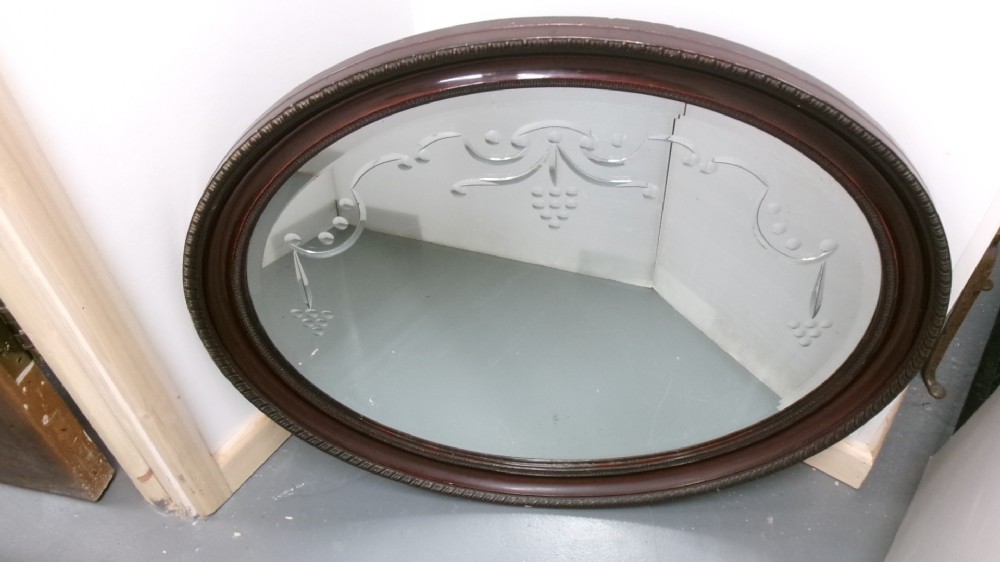 Edwardian Cut Glass Oval Wall Mirror