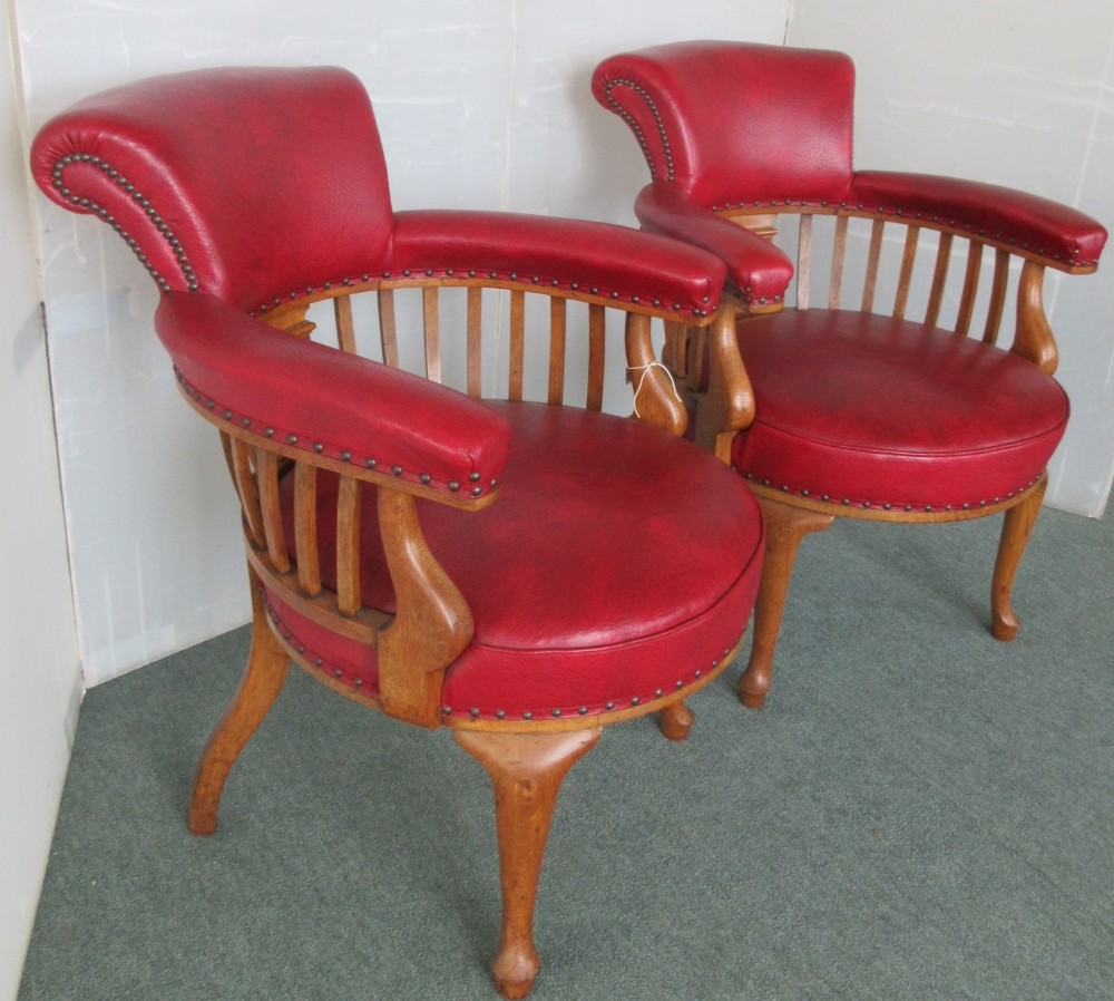 Pair Of Edwardian Golden Oak Desk Chairs 