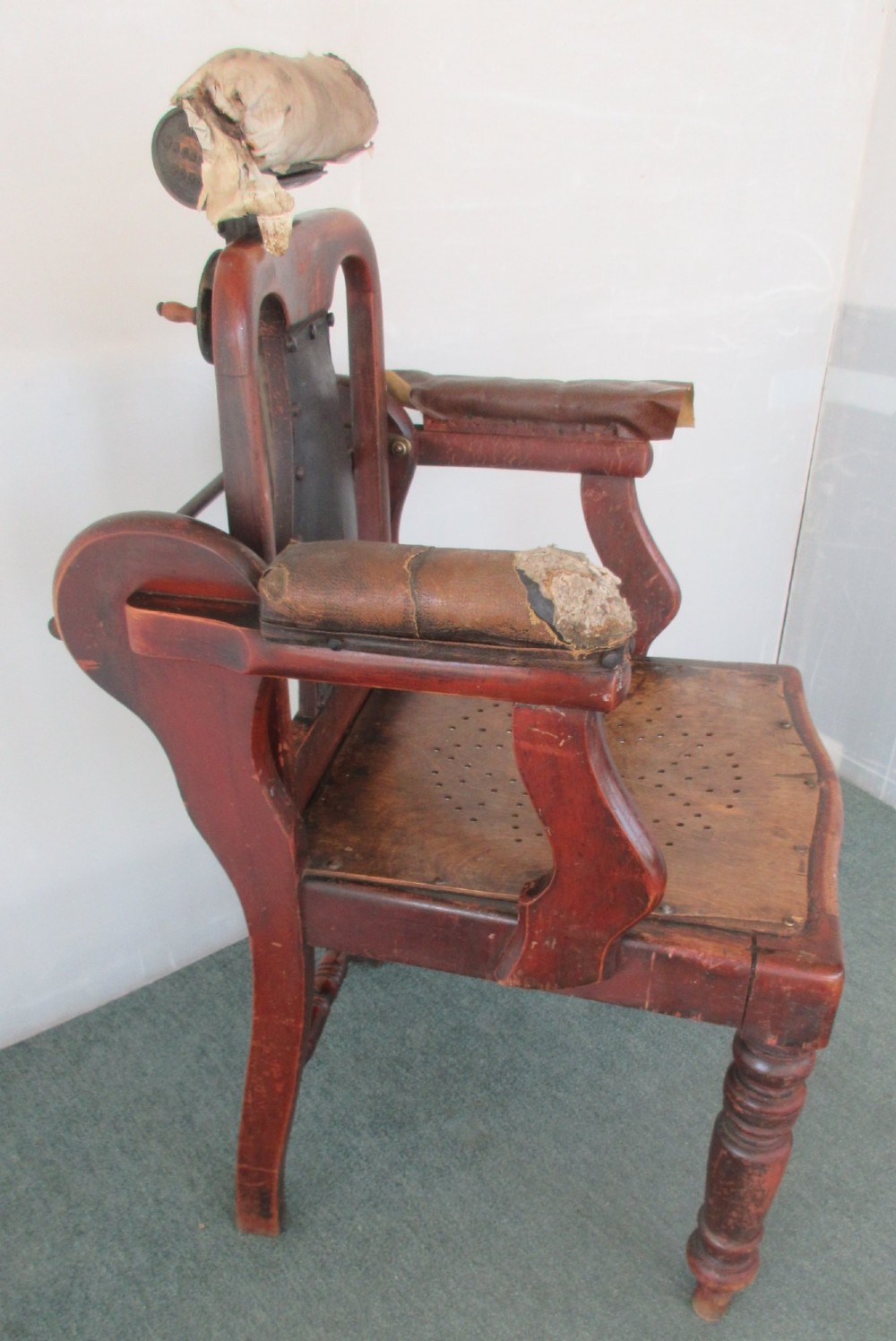 Barber's Chair Circa 1920 Adjustable Back & Headrest View V