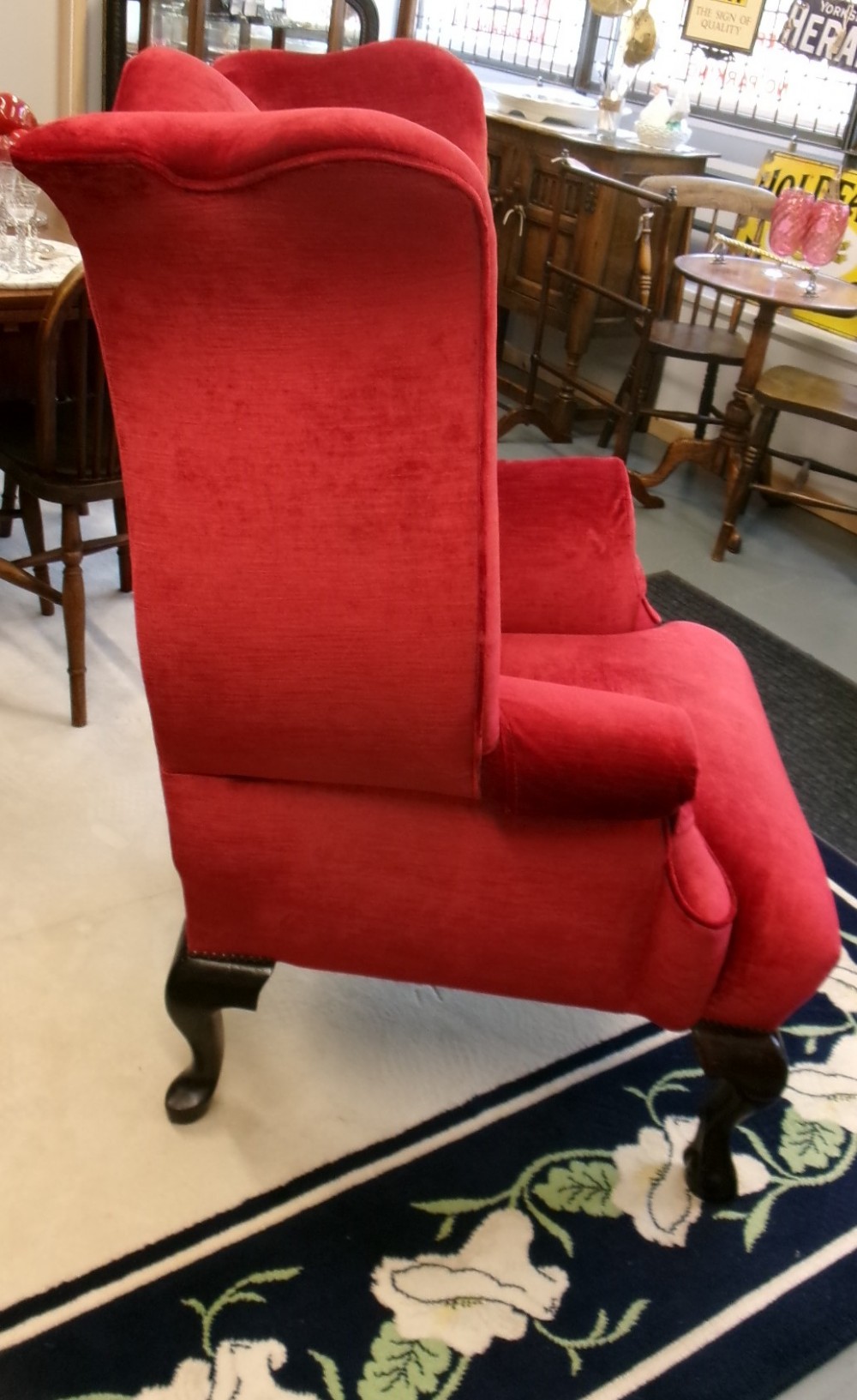 Large Size Red Upholstered Wing Chair View II