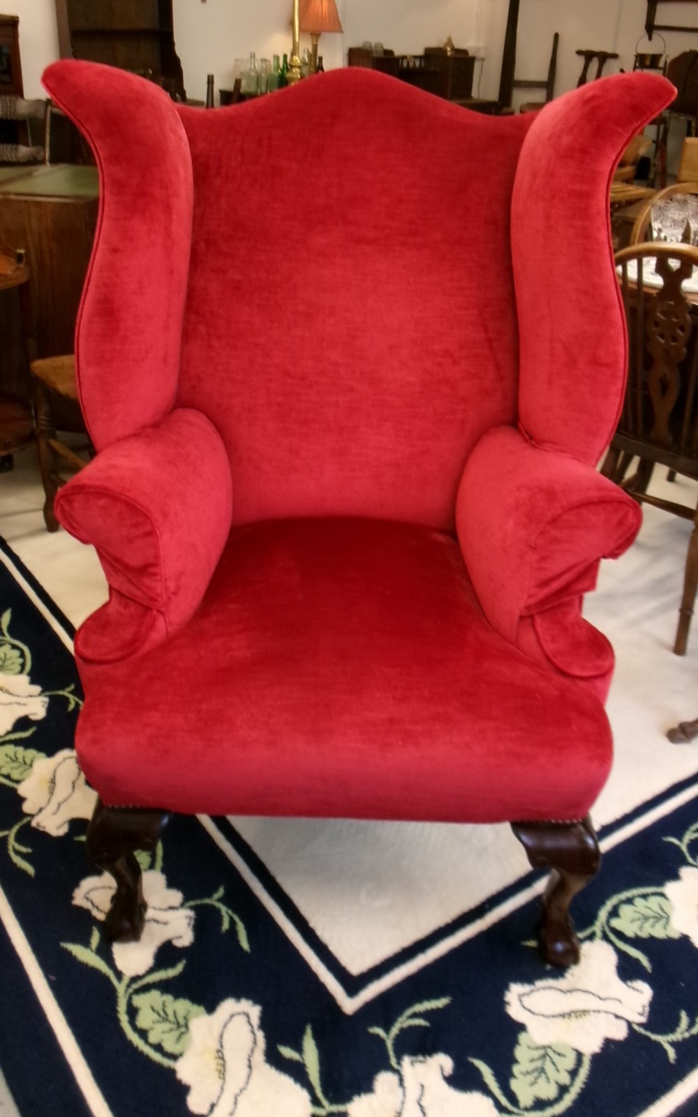 Large Size Red Upholstered Wing Chair View V