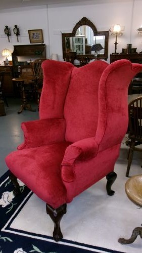 Large Size Red Upholstered Wing Chair