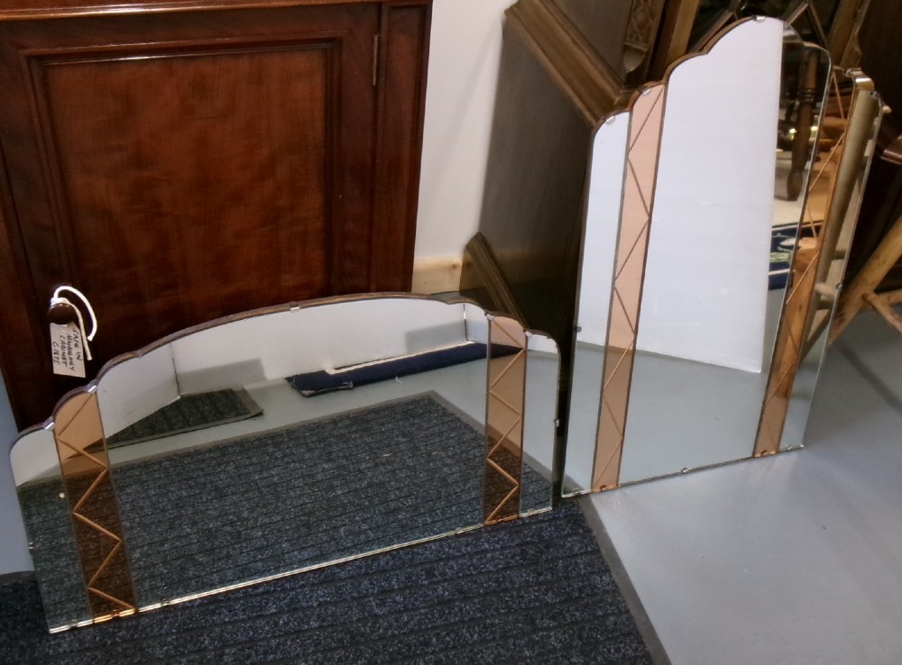 Two Art Deco Scallop Top Mirrors View X