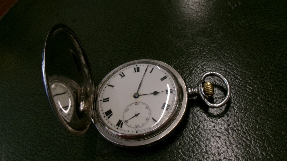 BACH ANTAL NIELLO DECORATED HUNTER POCKET WATCH EMBOSSED WITH GAME BAG AND HUNTING SCENE View VI