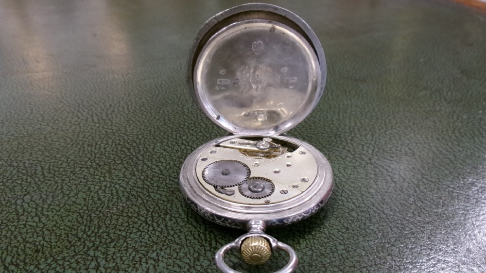 BACH ANTAL NIELLO DECORATED HUNTER POCKET WATCH EMBOSSED WITH GAME BAG AND HUNTING SCENE View X