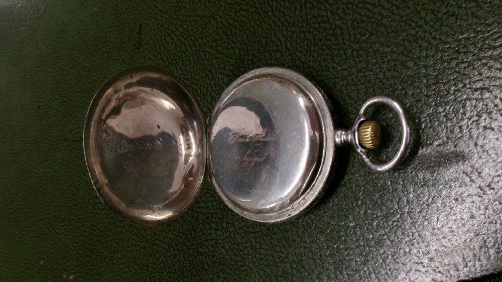BACH ANTAL NIELLO DECORATED HUNTER POCKET WATCH EMBOSSED WITH GAME BAG AND HUNTING SCENE View XIII