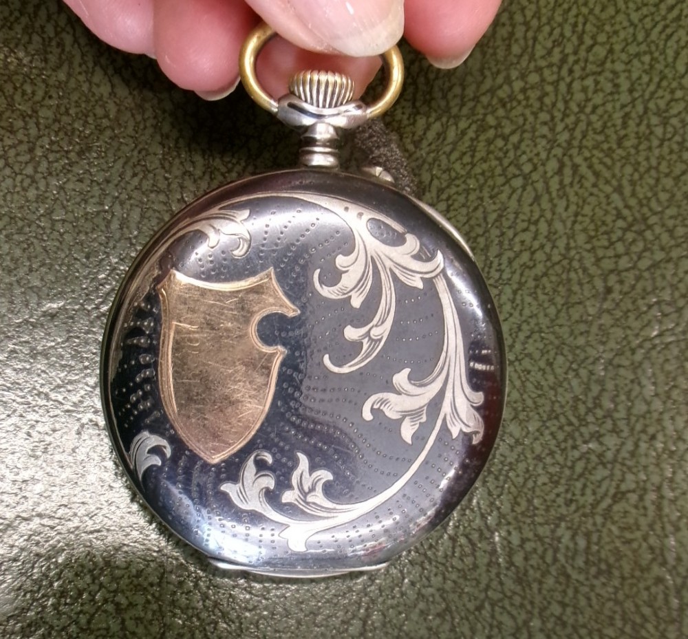 Silver and niello enamel TAVANNES pocket watch c1910 View II